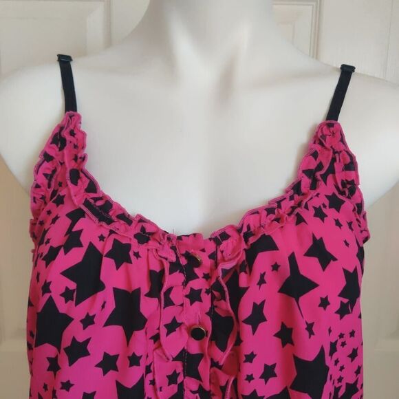 Justify star print ruffle trim button front cami sz L - Picture 2 of 6